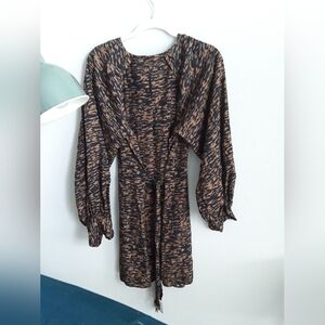 NWT Banana Republic Black and Brown Animal Print Dress Long Sleeve Womens Small